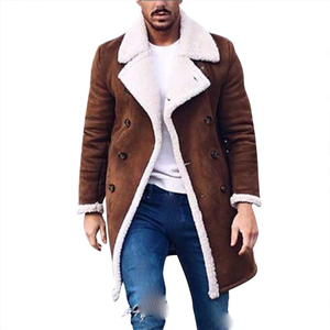 OEM Winter Fur Fleece Trench Coat Overcoat Male Lapel Warm Long Style Jackets