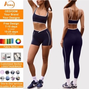 Aoyema Three-Piece Sportwear Sets Women Color Blocking Tight Quick Drying Workout Clothes